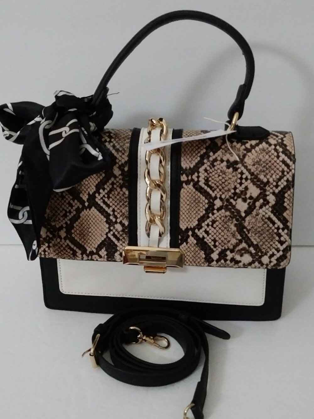 ALDO Embossed Black White Snake Print Women’s Satchel Bag